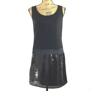 NWT Ann Taylor LOFT Dress 4 Black Shift Drop Waist Shimmer Sequin Party